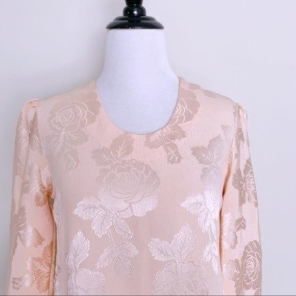 Handmade Vintage Ballet Pink Floral Satin Rose Print Shift Dress XXS/XS - Picture 4 of 8